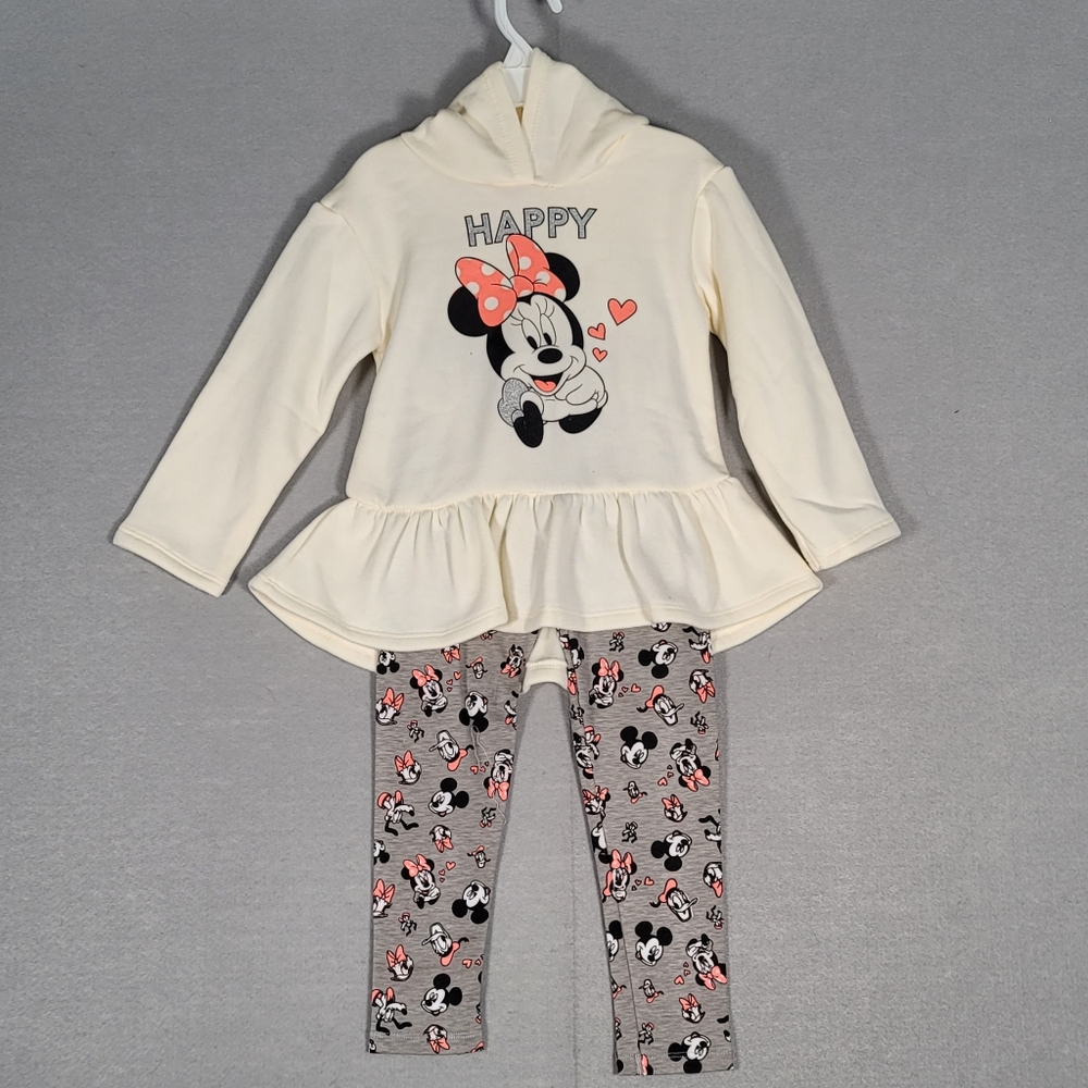 Disney Minnie Mouse Fleece Pullover Fleece Hoodie & Leggings Set Cross front 4T